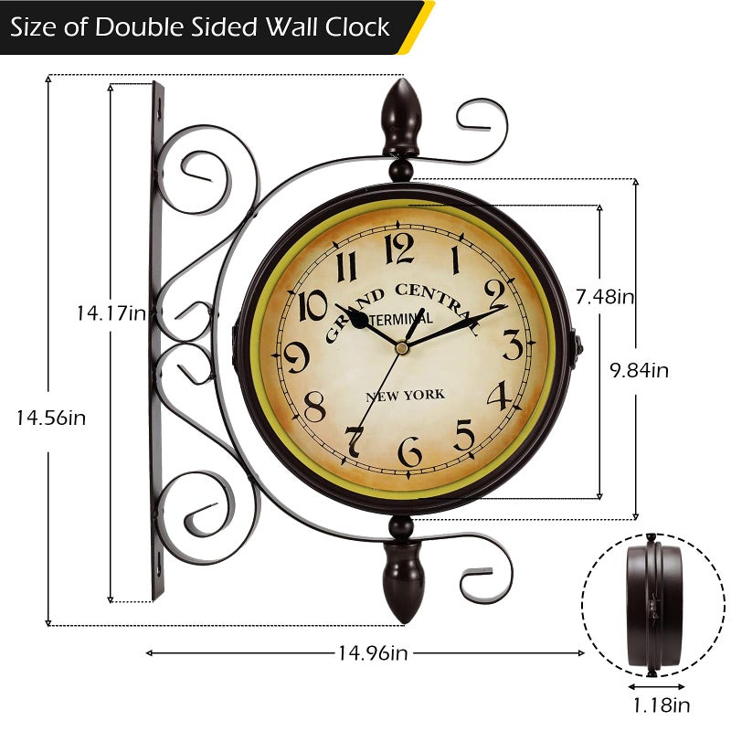 Dyna-Living Double-Sided Vintage Wall Clock - 8-inch Wrought Iron Hanging Clock with 360-degree Rotation for Home Use - Image 4